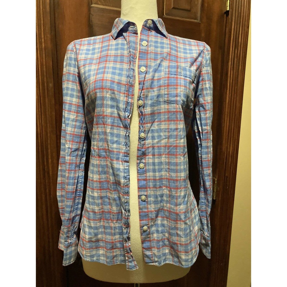 J. Crew Women's Blue Plaid Shirt Blouse Size S "Perfect Fit" Soft Cotton
